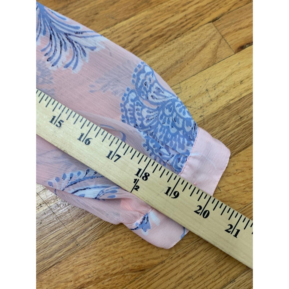 Tommy Hilfiger Peach Blue Floral Paisley Chiffon Pintuck Blouse XS TP/XP - Picture 9 of 9